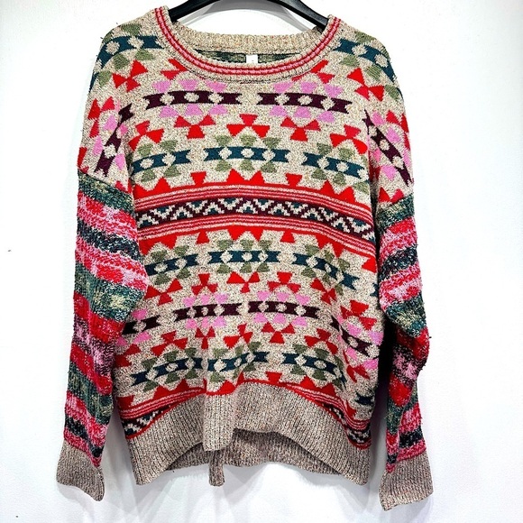 Aeropostale Geometric Design Sweater With Reverse Knit Long Sleeves Size Large - Picture 2 of 10